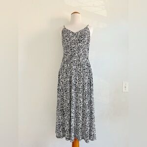 Loft vine print midi cami dress v neck pocket sundress black white floral small
